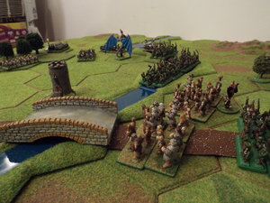 Mountain orcs spalsh into the river