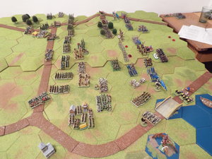 Orc units smash aside several units near to the bridge- but where have my flyers gone? Perhaps I was a little hasty throwing them in...