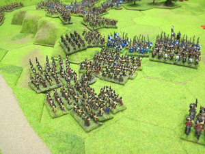 A single unit of British warriors on the hill stops the Picts advance.