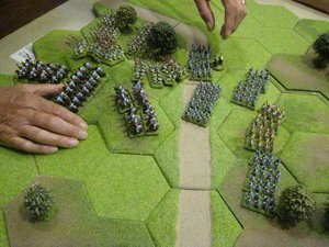 Korean infantry and cavalry pushed to the extreme left flank.