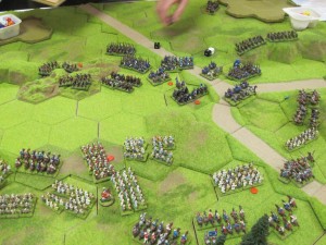 The two remnants of the two armies, battered and bruised, separated as the opposing commanders agree a draw!