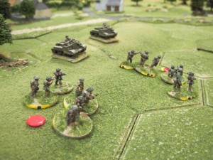 British infantry advance to attack the German defenders.