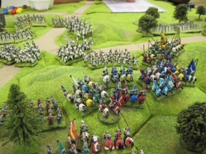 The French knights charge on mass into the centre and the brutal battle of the heavy cavalry begins!