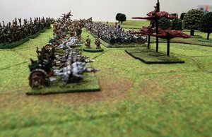 The chariots on the right flank preparing to advance