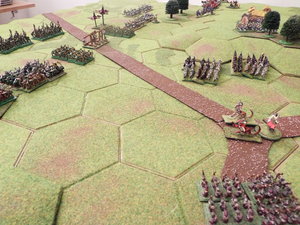 Barbarian infantry continue to move into the pass, with some moving into range of the orc missile troops