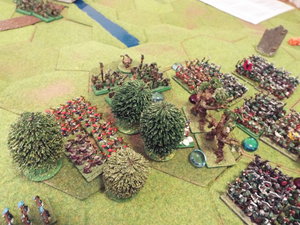 Elf archers move to divert the mountain orcs away from the treemen