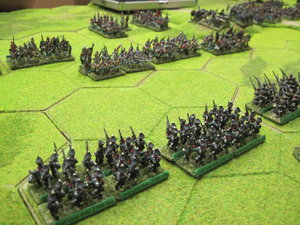 Russian infantry line faces the French advance