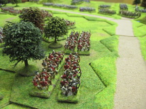 Yorkist retinue take up position to defend the woodland on the right