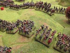 Norman cavalry advance towards the Saxon shield wall