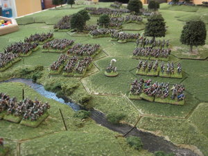Saxons deploy either side of the small river.