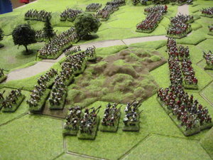 The Hungarian infantry advance against the line of longbow.
