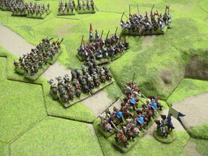 The Yorkist mounted men-at-arms aided by billmen finally trap and defeat the Hungarian cavalry.