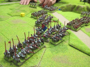 The Lancastrian cavalry prepare to charge