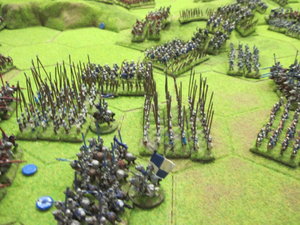 The Yorkist line holds, then the pike blocks advance against the now stationary Lancastrian cavalry