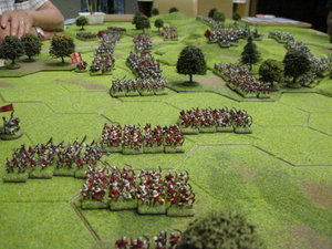 The Yorkists occupy the central woodland to protect the right wing of their cavalry