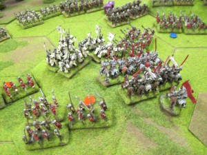The Yorkist cavalry and billmen are defeated by the Teutonic knights and loose possession of the hill