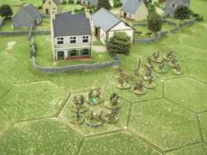 British infantry sections advance across the open ground to occupy the suburbs