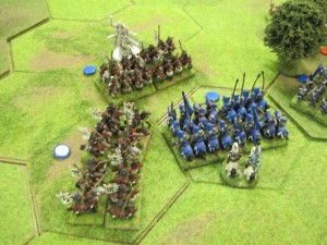 The mounted Samurai gain a 2:1 advantage in the cavalry confrontation