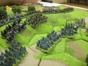 The Samurai attack the 8-hex hill on the right of their line