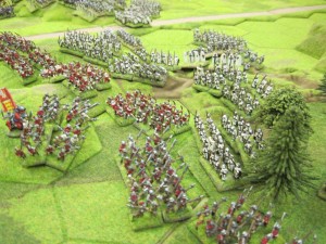 The Teutonic spearmen attack the line of longbows
