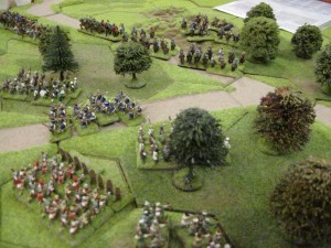 Mongol light cavalry keep their Hungarians 'pinned' inside the woodland