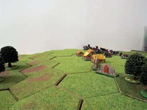 Barbarian cavalry sweep onto the northern ridge