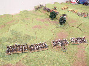 The wolf riders draw back from the woods and form a line