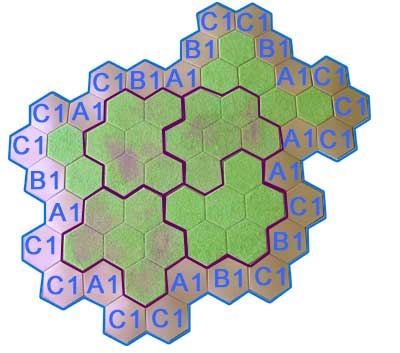 59 hex hill using Hexon boards, single hexes and slopes